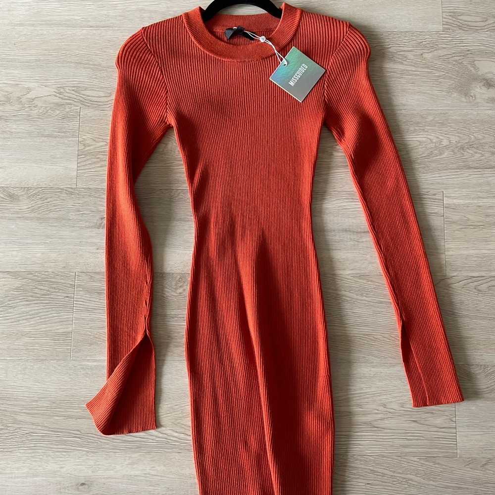 Missguided orange ribbed dress